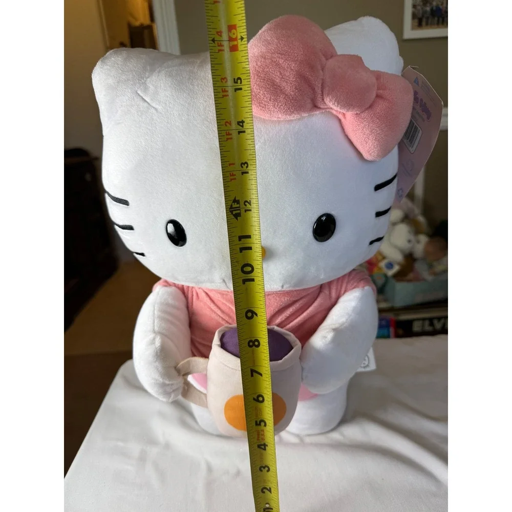 Hello Kitty Harvest Greeter Plush Pink Pumpkin Mug 16 Inch Gemmy Sanrio NEW